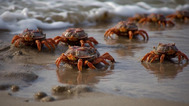 Un grupo de cangrejos en la playa.