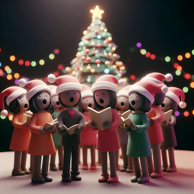 Foto el grupo de cantantes de villancicos de navidad 3d render