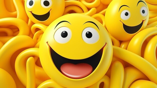un grupo de caras sonrientes amarillas están rodeadas de otras caras sonrientes