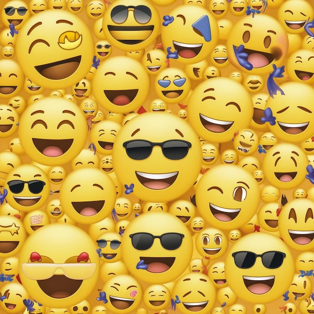 un grupo de caras sonrientes amarillas con las palabras feliz y feliz
