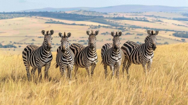 Un grupo de cebras en un prado seco