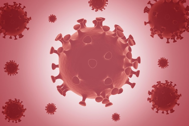 Grupo de células de coronavirus. Ilustración 3D para el fondo