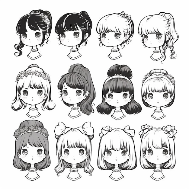 un grupo de chicas anime con diferentes cabellos y estilos de cabello ai generativo