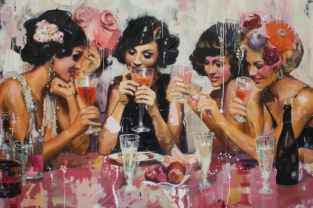 Un grupo de chicas bebiendo champán. Fiesta de chicas.