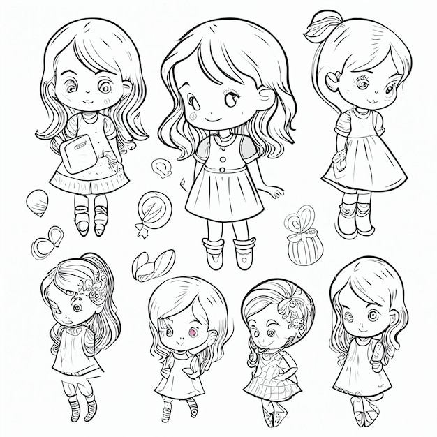 Foto un grupo de chicas de dibujos animados con diferentes expresiones ai generat