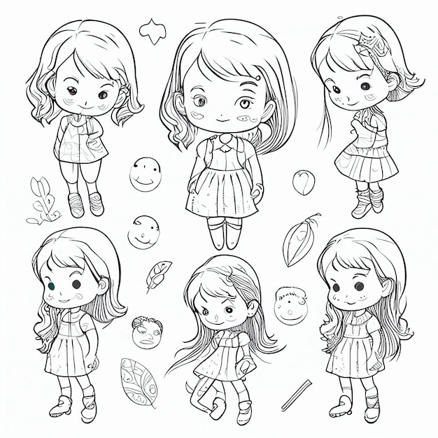 Foto un grupo de chicas de dibujos animados con diferentes expresiones y expresiones generativas ai