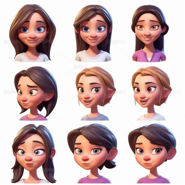 un grupo de chicas de dibujos animados con diferentes expresiones faciales generativa ai