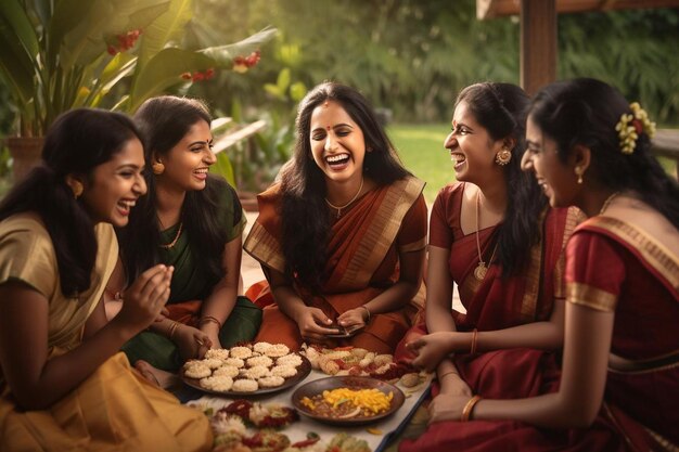 un grupo de chicas están sentadas en un porche con una bandeja de galletas y galletas.