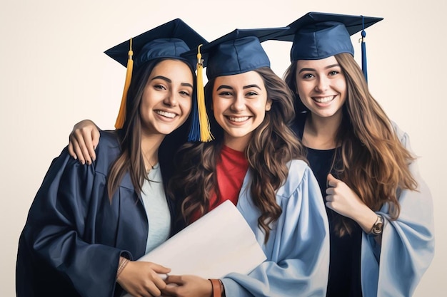 Foto un grupo de chicas con gorras y vestidos de graduación