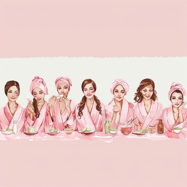 Foto un grupo de chicas se sientan frente a un fondo rosa con un fondo rosa