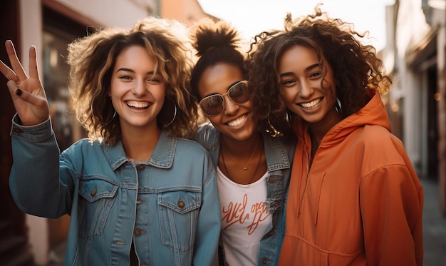 un grupo de chicas sonríen y posan para una foto