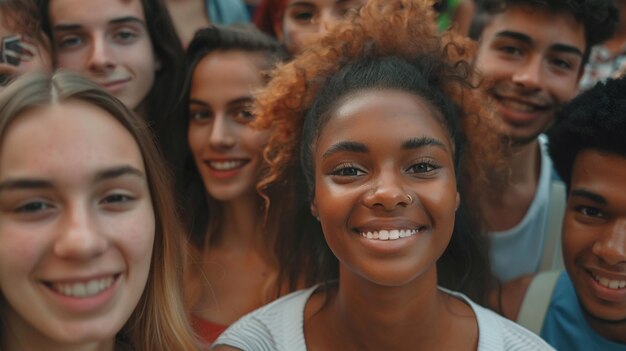 un grupo de chicas sonriendo y posando para una foto