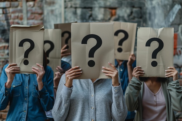un grupo de chicas sosteniendo un papel con signos de pregunta