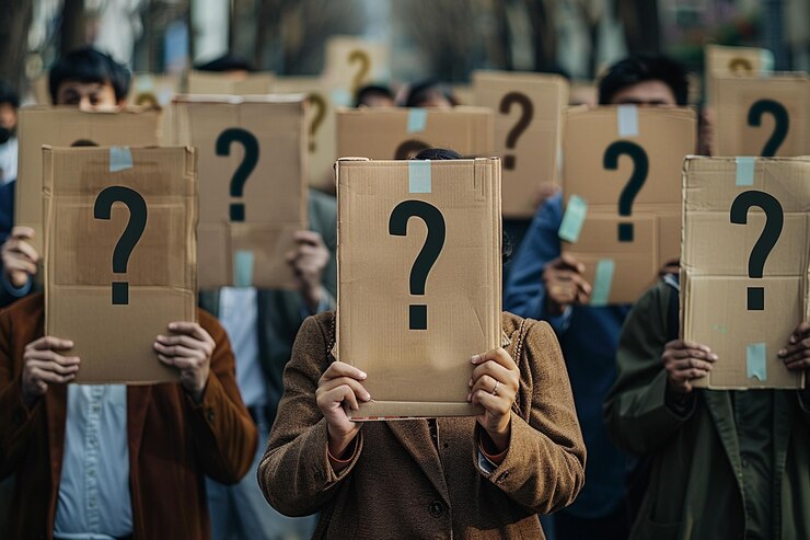 Foto un grupo de chicas sosteniendo un papel con signos de pregunta