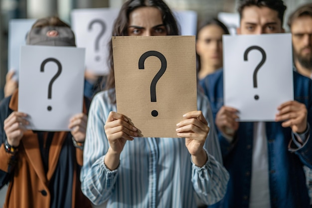 un grupo de chicas sosteniendo un papel con signos de pregunta