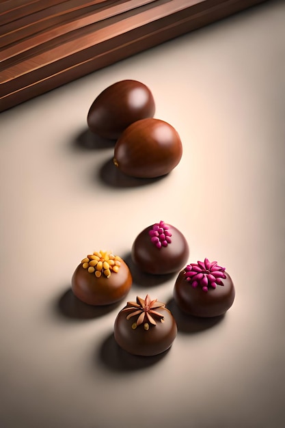 Un grupo de chocolates con diferentes colores y la palabra chocolate en ellos.