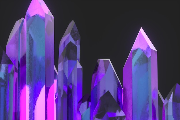 Un grupo de ciencia ficción de cristal mágico cortado con precisión y renderizado 3d de tema mágico