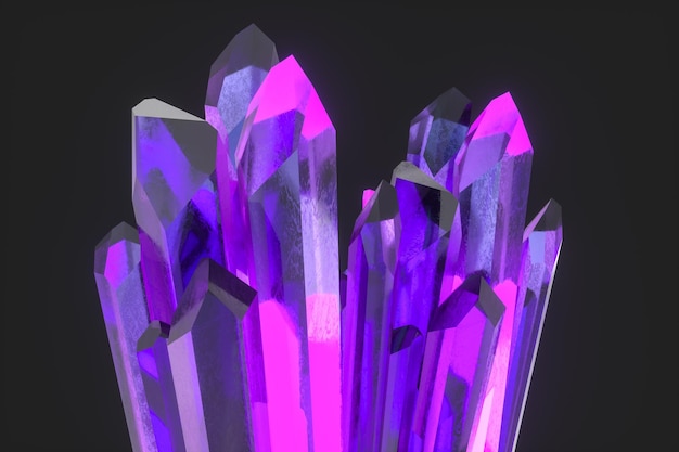 Un grupo de ciencia ficción de cristal mágico cortado con precisión y renderizado 3d de tema mágico