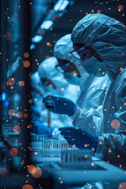 Grupo de científicos con abrigos de laboratorio blancos