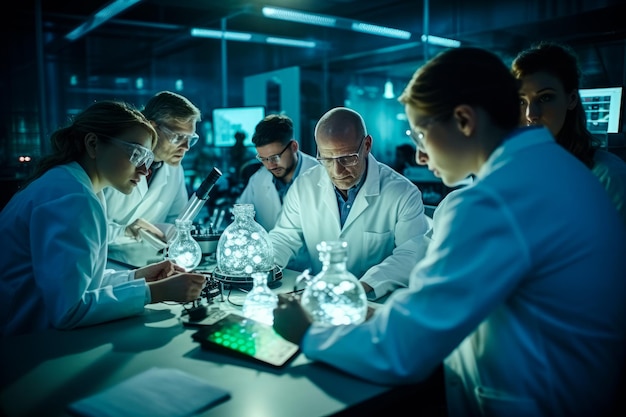 un grupo de científicos en un laboratorio generando IA