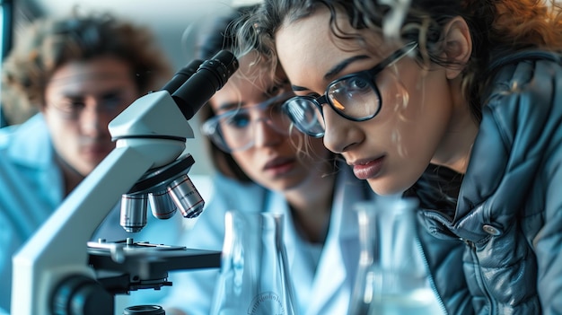 Grupo de científicos que trabajan en el laboratorio Foco selectivo Ciencia