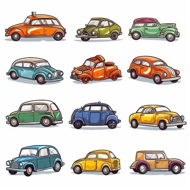 Foto un grupo de coches de dibujos animados con diferentes colores y tamaños generativo ai
