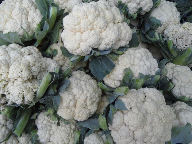 Grupo de coliflor con hojas verdes