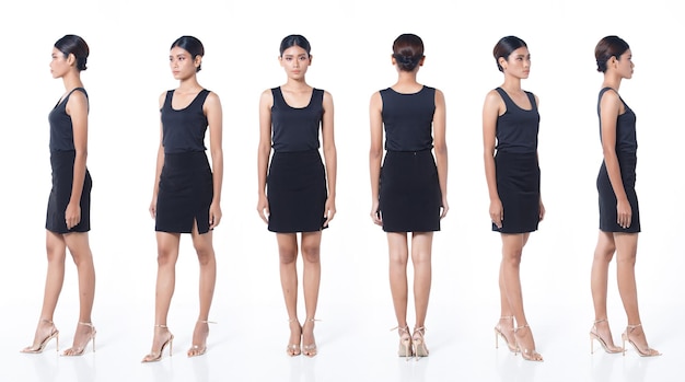 Grupo de collage Figura de cuerpo entero broche de presión de mujer asiática de los años 20 cabello negro envuelto falda corta negra vasta