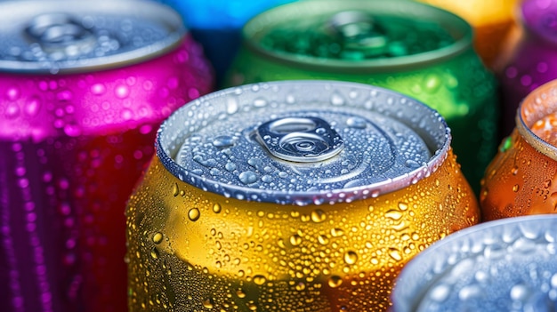 Un grupo de coloridas latas de aluminio de bebidas vista de arriba