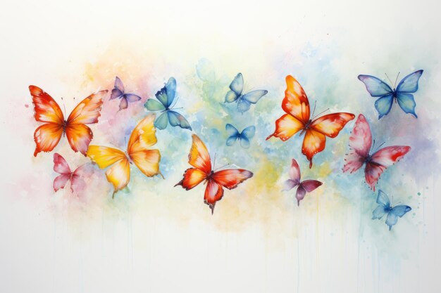 Un grupo de coloridas mariposas pintando