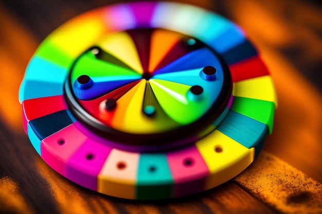 Grupo de coloridos fidget spinner juguete para aliviar el estrés sobre fondo de madera Enfoque selectivo