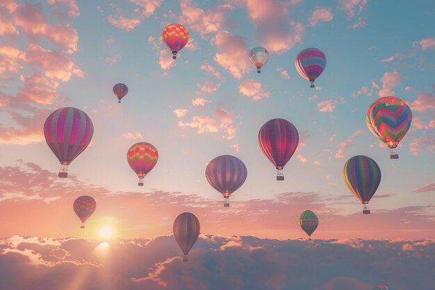 Un grupo de coloridos globos de aire caliente contra un s