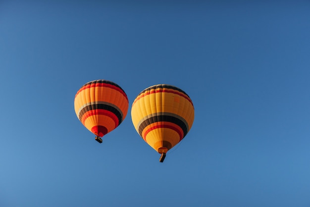 Un grupo de coloridos globos de aire caliente contra