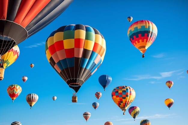 un grupo de coloridos globos de aire caliente flotando generados por la IA