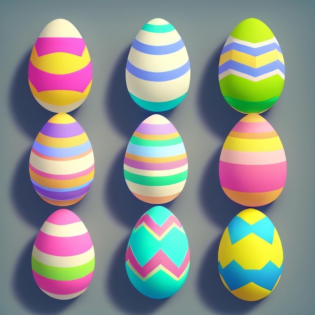 Un grupo de coloridos huevos de pascua con diferentes patrones en ellos.