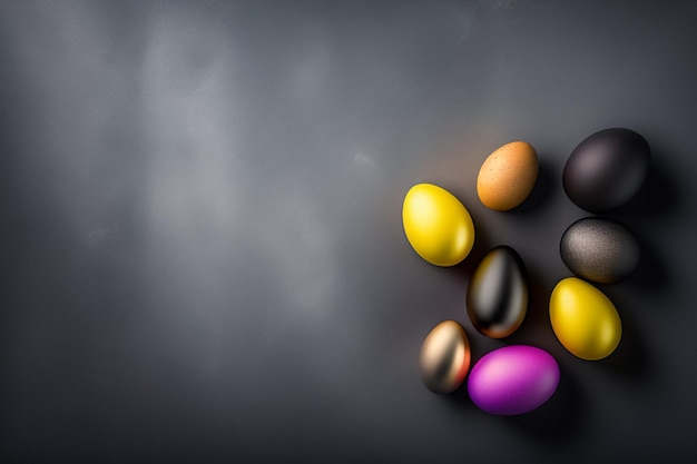 Un grupo de coloridos huevos de pascua sobre un fondo negro