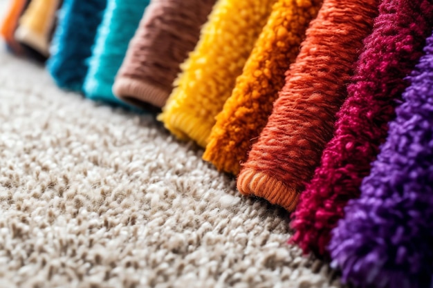 Un grupo de coloridos rollos de alfombra