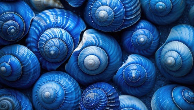 Un grupo de conchas azules vibrantes