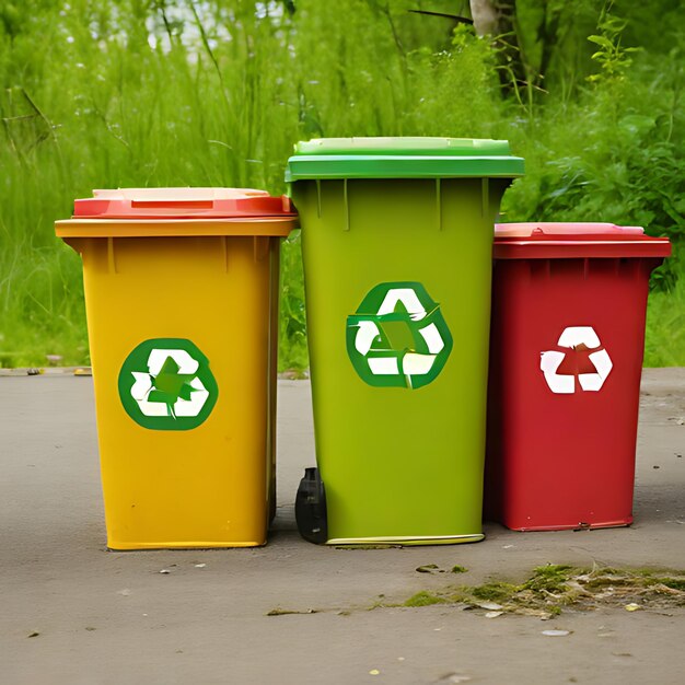 un grupo de contenedores de reciclaje que dicen reciclar y reciclar