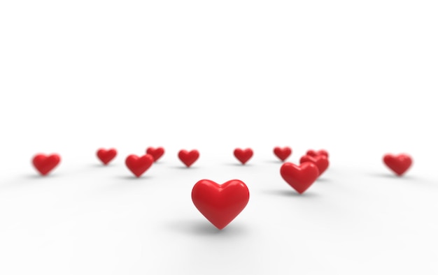 Grupo de corazones de San Valentín sobre fondo blanco 3D rendering