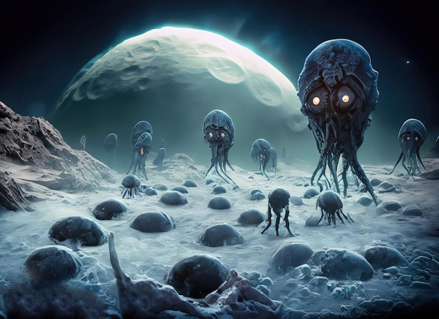 un grupo de criaturas alienígenas en un planeta