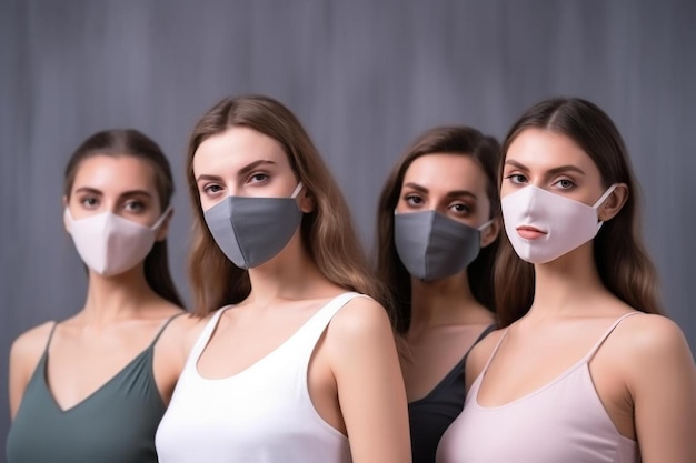 Foto un grupo de cuatro mujeres con máscaras faciales