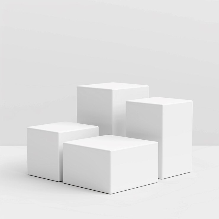un grupo de cubos blancos con uno que dice cuatro comillas en la parte inferior
