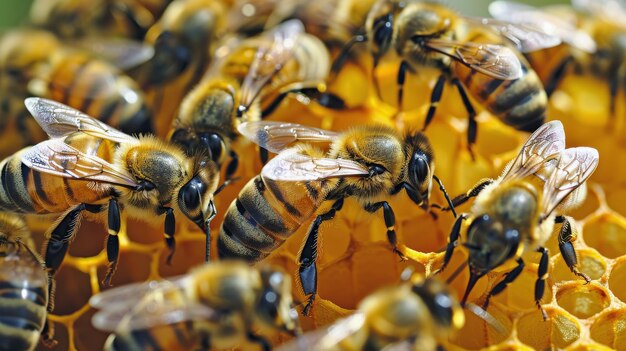 Grupo de abelhas em um pente de mel