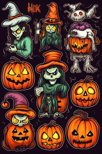 Grupo de abóboras de desenho animado para o Halloween