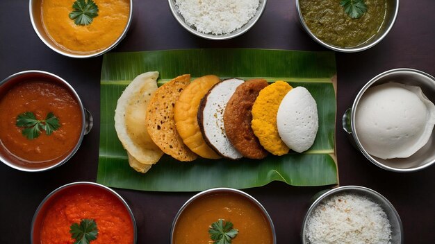 Grupo de alimentos do sul da índia como masala dosa uttapam idli ou idly wada ou vada sambar appam se