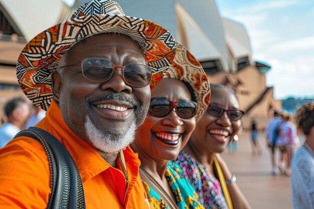 Grupo de amigos afro idosos retrato de viajante em Sidney, Austrália