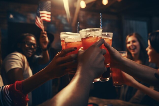 Foto grupo de amigos brindando com temas patrióticos