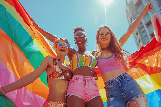 Grupo de amigos celebrando a Parada do Orgulho LGBTQ juntos IA gerativa