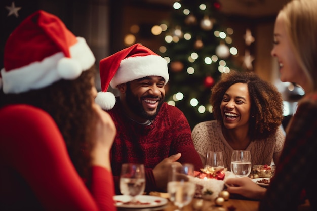 Grupo de amigos comemorando o Natal em casa